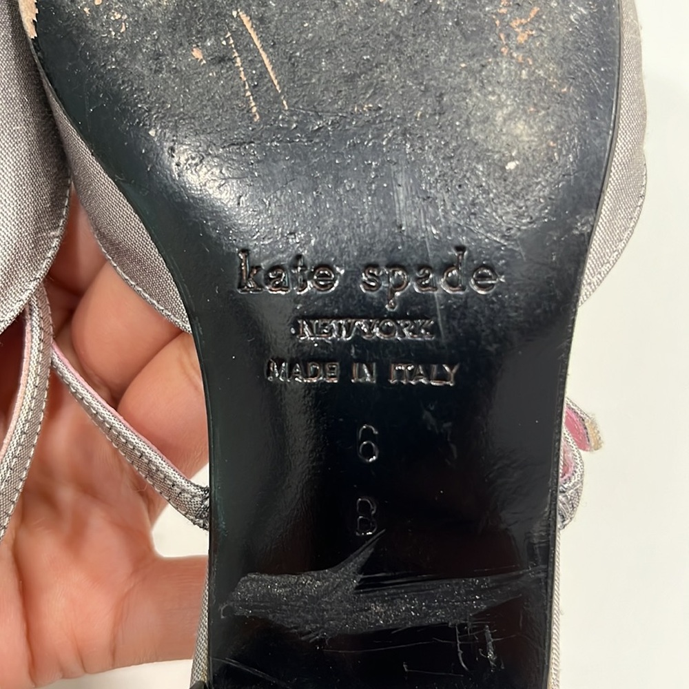 Kate Spade Soft Gray Dupioni Silk Square Toe Strap Low Heel - Picture 14 of 14